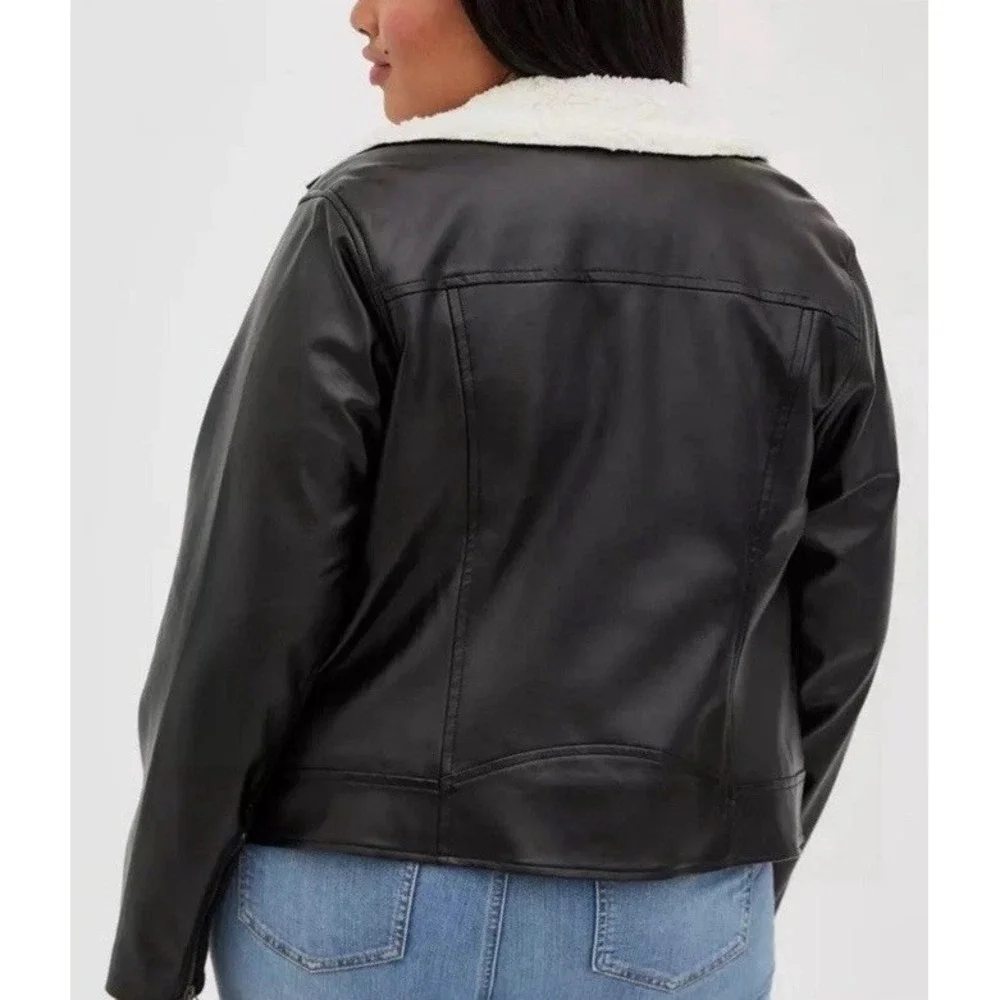 NWT Torrid 4Sherpa Lined Moto Jacket Faux Leather Black Womens Size 1/1X‎ 14-16